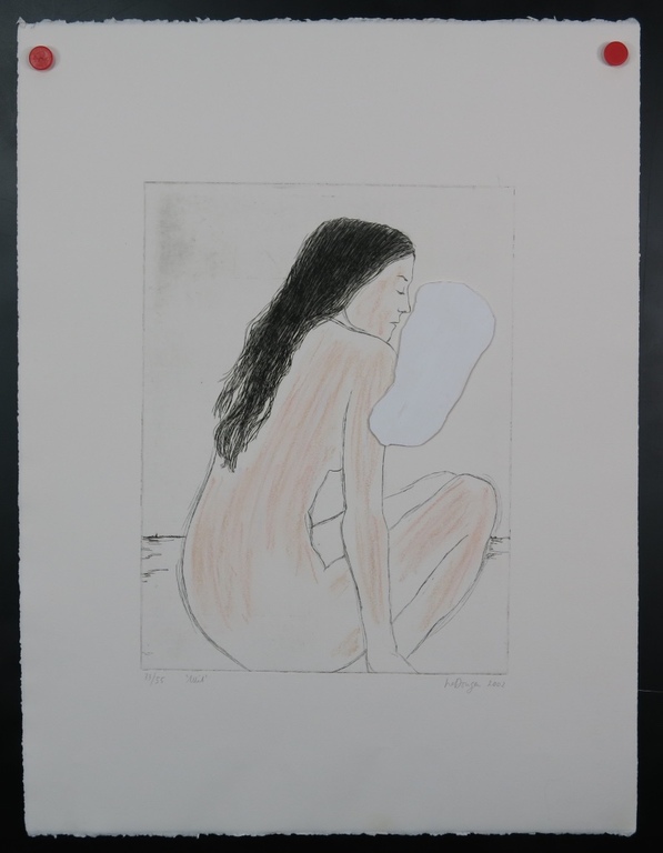 Iris van Dongen: Handgekleurde ets/collage, Wit  kopen? Bied vanaf 35!
