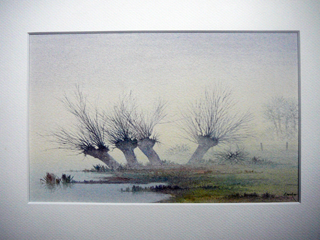 Denkor: Knotwilgen in rivierenlandschap -aquarel- kopen? Bied vanaf 40!