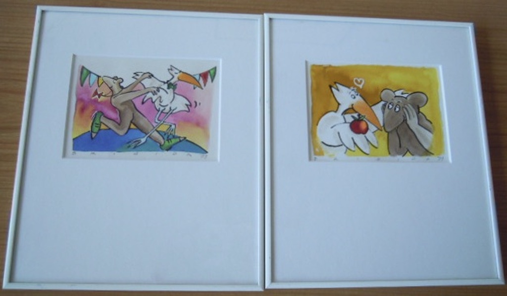 2 Leuke fleurige aquarellen gesigneerd BRIGIDA  30 x 26 cm  verkocht voor € 55!