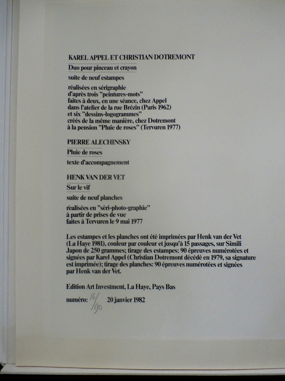 Henk van der Vet - portfolio: Karel Appel/Dotremont - 9 fotolitho's - 1982 kopen? Bied vanaf 350!