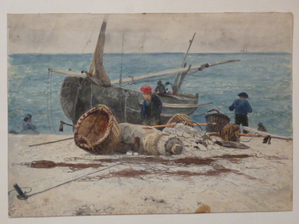 W.A. van Deventer - aquarel - Vissers bij boot aan het strand kopen? Bied vanaf 250!