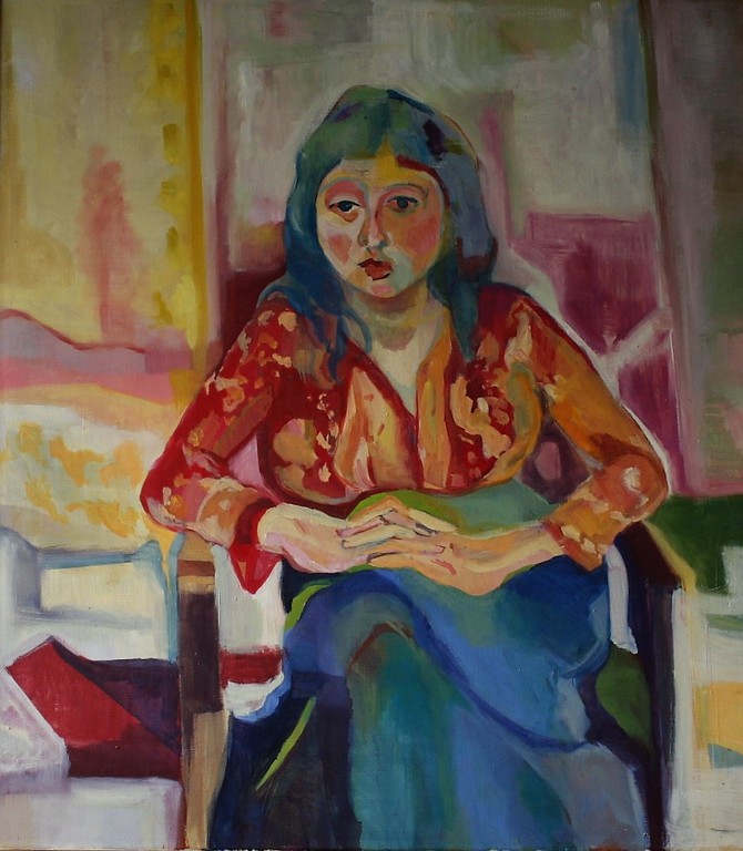 Evelyne Pommier (1952-1978), olieverf op doek, portret kopen? Bied vanaf 100!