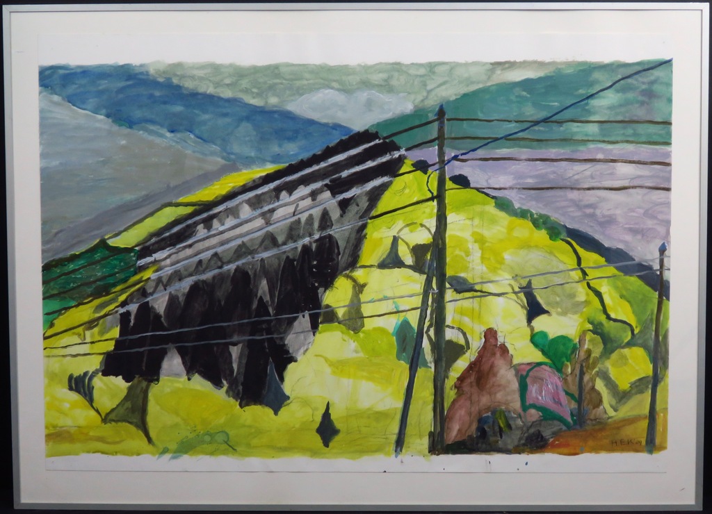 Hans Ebeling Koning: Gouache, Geel berglandschap -Ingelijst verkocht voor € 60!