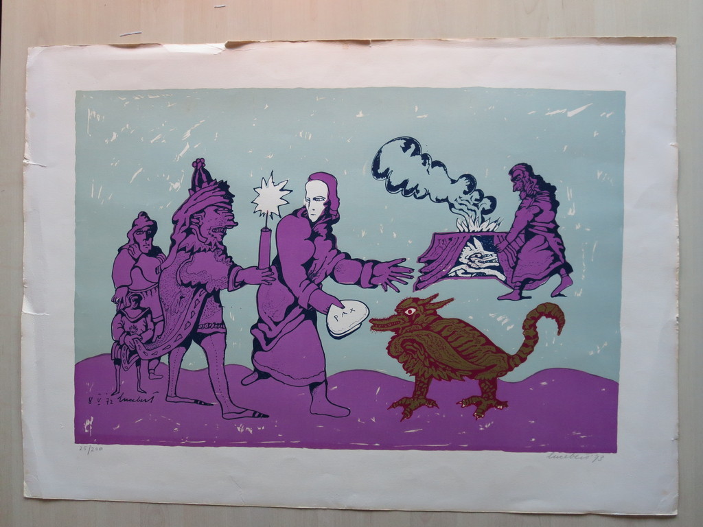 Lucebert - Lucebert: Zeefdruk 'Het offer' uit 1972 verkocht voor € 127!