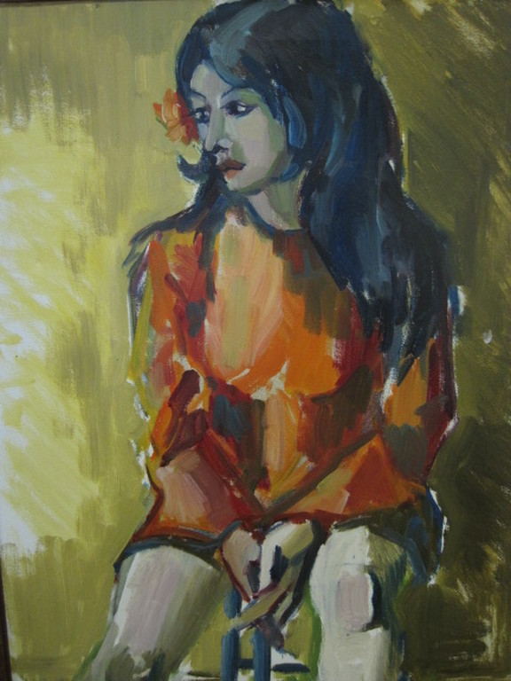 gesigneerd Freek v/d Berg "Vrouw op kruk" expressionisme ca. 1950 sold for € 60!