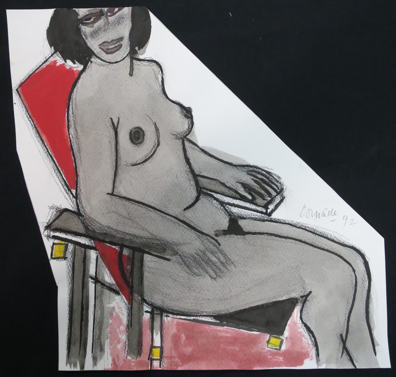 Corneille: Gouache, Z.T. Zittend naakt verkocht voor € 620!