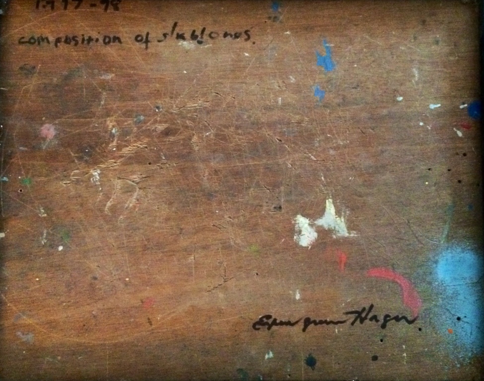 ESPEN GREGEN HAGEN - Acryl op paneel, Composition of Sjablones 1998  kopen? Bied vanaf 130!