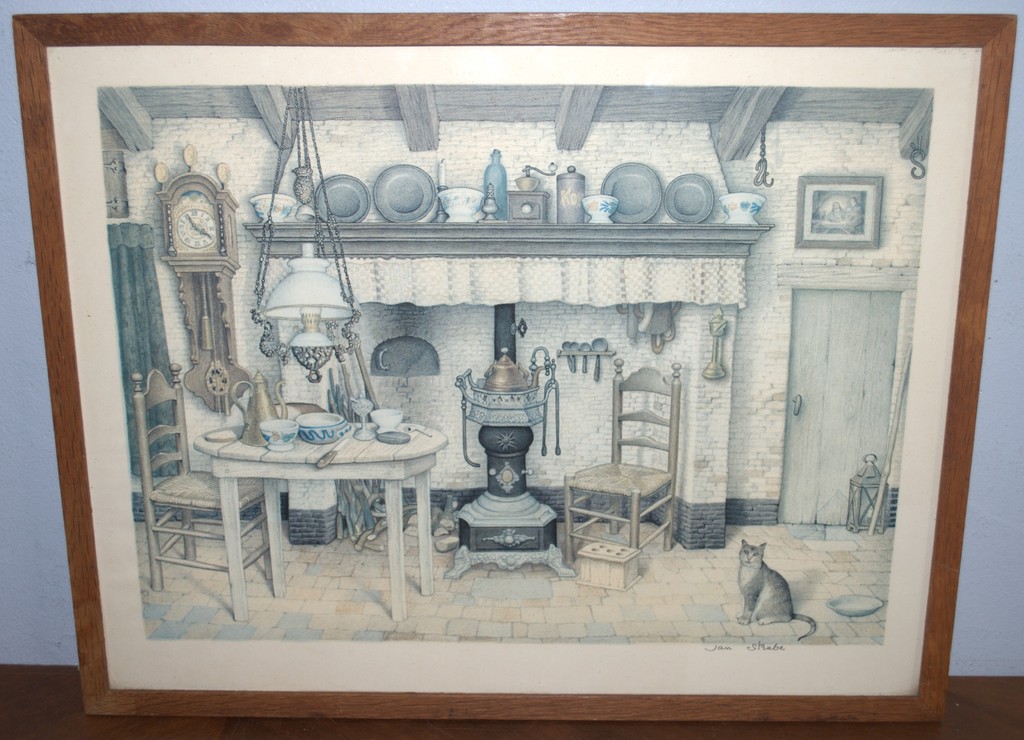 Boereninterieur - handgesigneerde litho/druk - ingelijst kopen? Bied vanaf 50!
