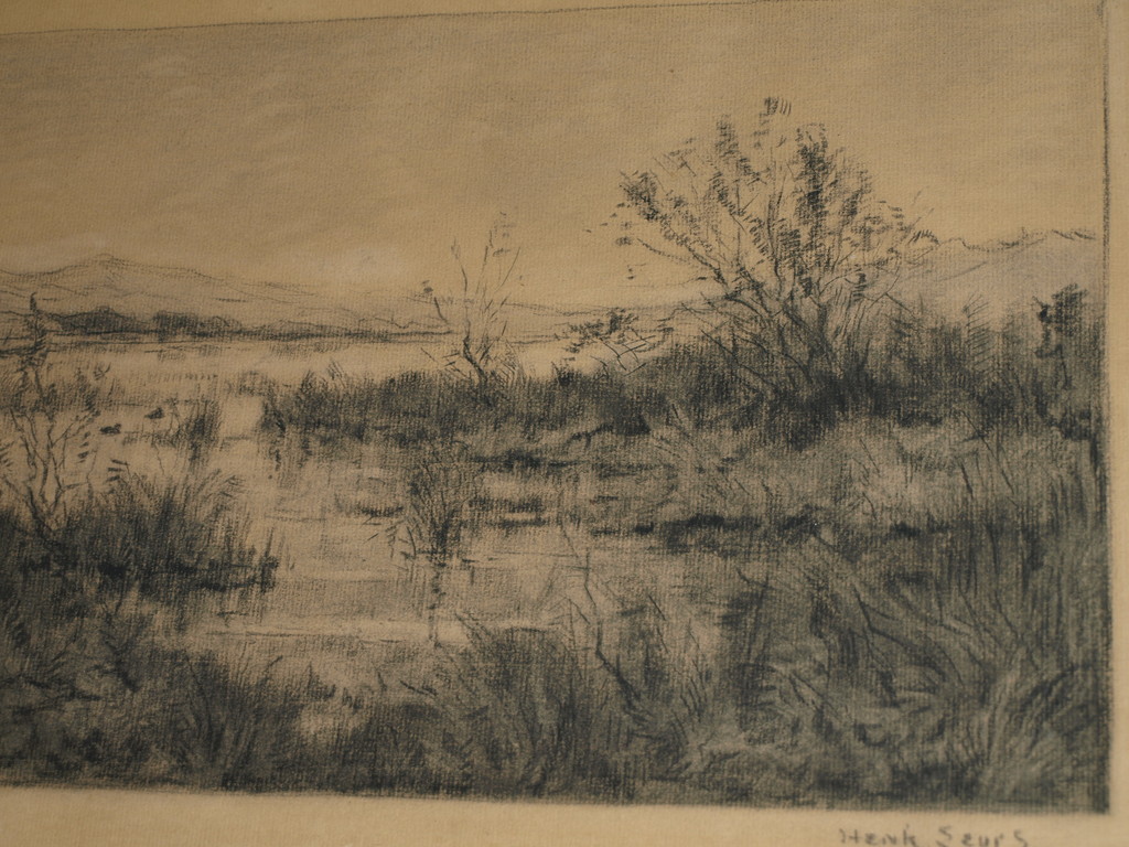 Henk Leurs : Tekening , Duinlandschap - gesigneerd & ingelijst - ca. 1945 kopen? Bied vanaf 1!