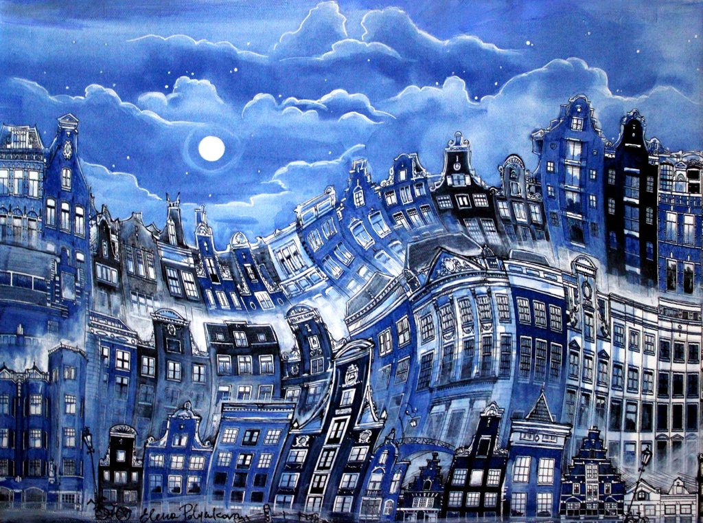 Elena Polyakova: Sterrennacht in Amsterdam , Gemengde techniek verkocht voor € 245!