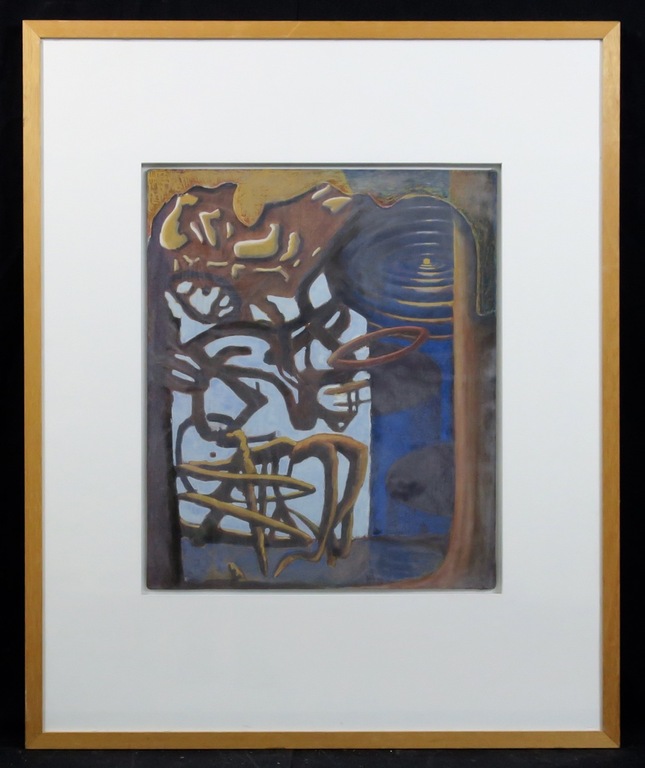 Rene Reynders: Eiertempera op paneel, Zonder titel - Ingelijst verkocht voor € 35!