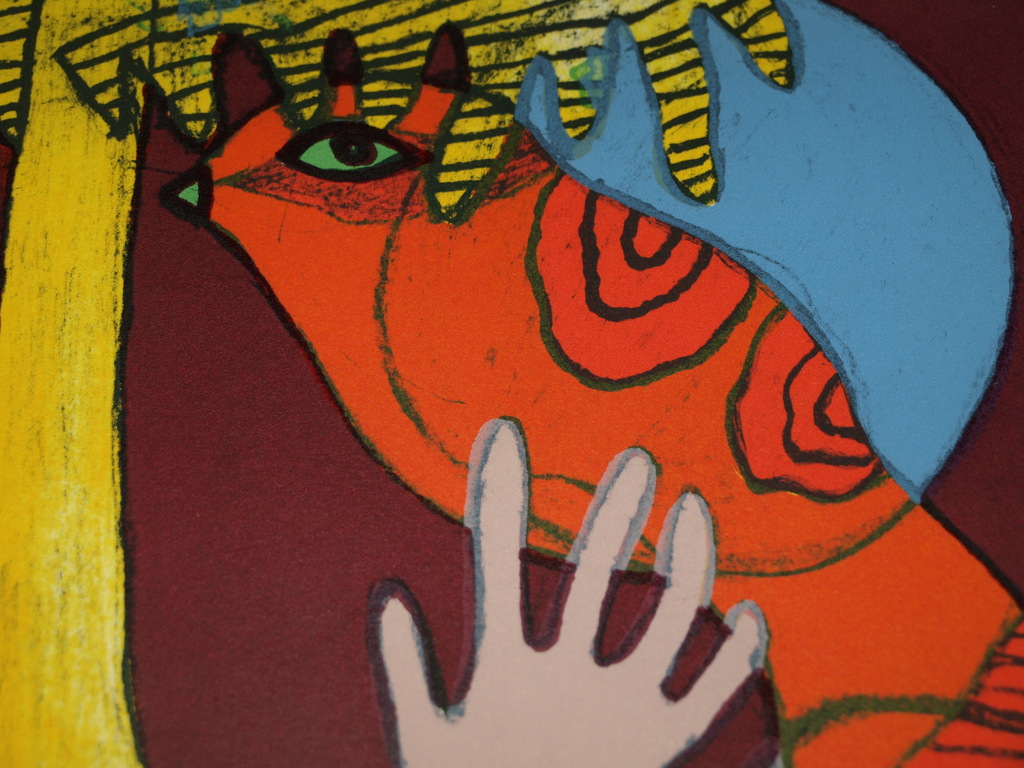 CORNEILLE : Litho,  'Femme et oiseau' – gesigneerd en ingelijst - 1978  kopen? Bied vanaf 125!