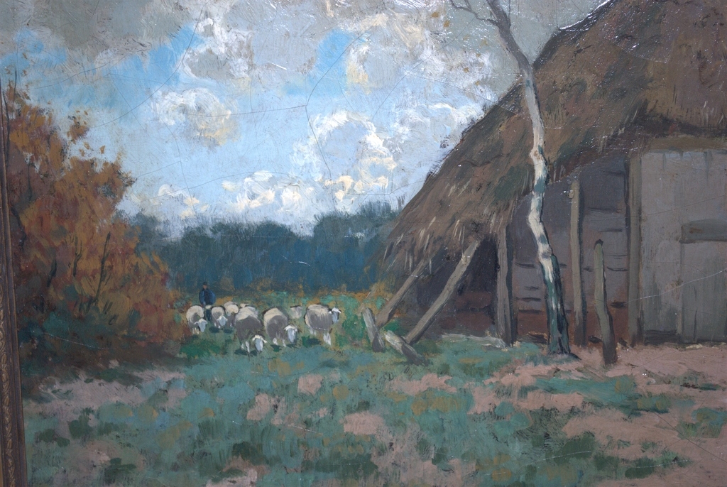 Herder bij een schaapskooi - olieverf op doek - 1923 - gesigneerd kopen? Bied vanaf 75!