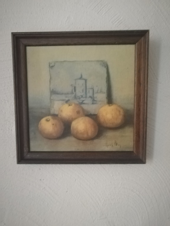 Henk Bos 1901 - 1979 - olieverf op paneel - stilleven met peren verkocht voor € 51!