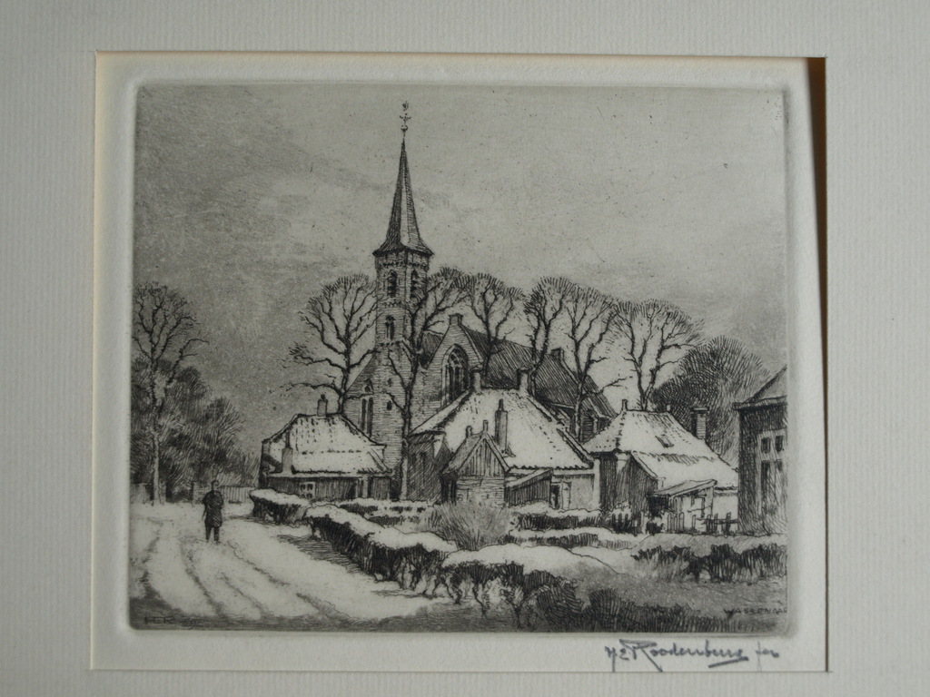Hendrikus Elias Roodenburg : Ets – Wassenaar – gesigneerd – 1959 kopen? Bied vanaf 25!