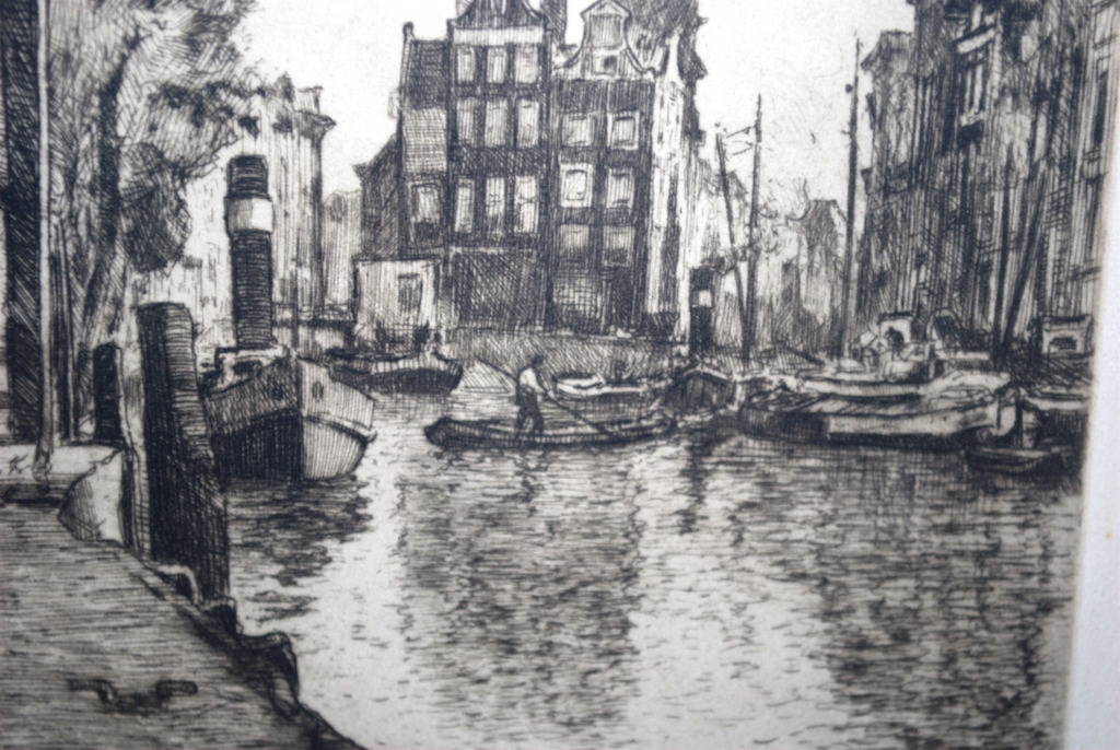 Delftse Vaart ROTTERDAM - ets uit 1928 - H.E. Roodenburg (1895-1987) verkocht voor € 60!