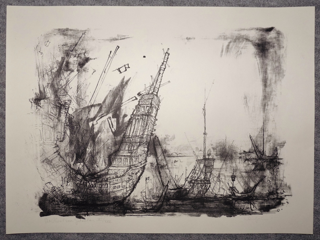 Dirkje kuik, Litho, De Vloot voor Gibraltar, gesigneerd. kopen? Bied vanaf 100!