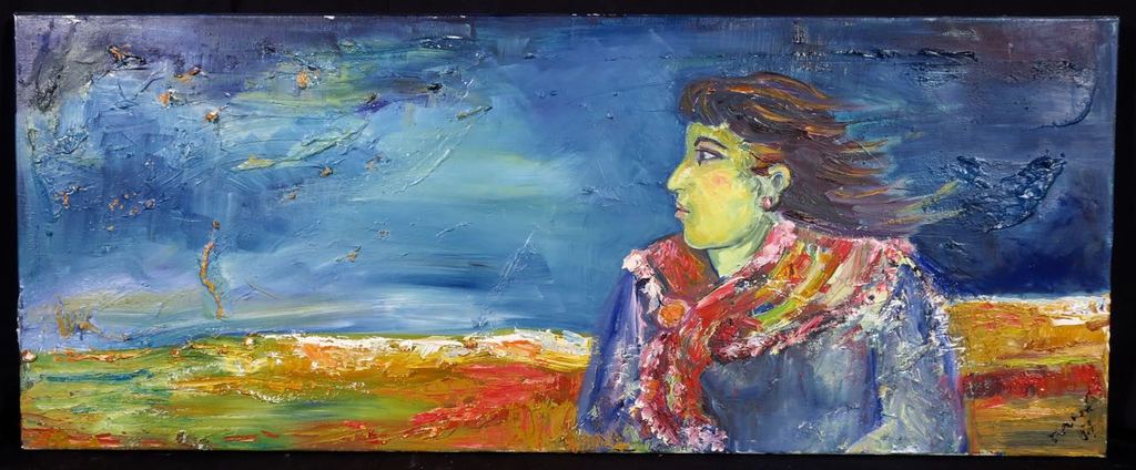 Franca Muller Jabusch: Olieverf op doek, Vergezicht verkocht voor € 50!