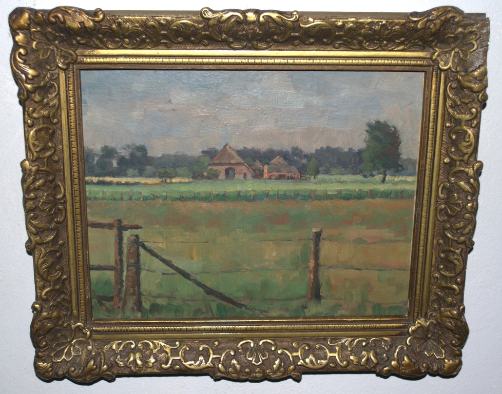 Boerderij bij Gorssel - olieverf op schilderskarton  verkocht voor € 35!