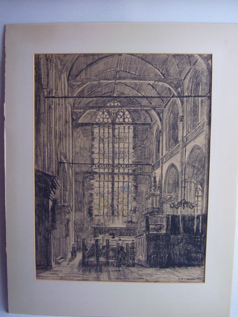 B.A. Bongers: grote krijttekening met aquarel, kerkinterieur kopen? Bied vanaf 100!