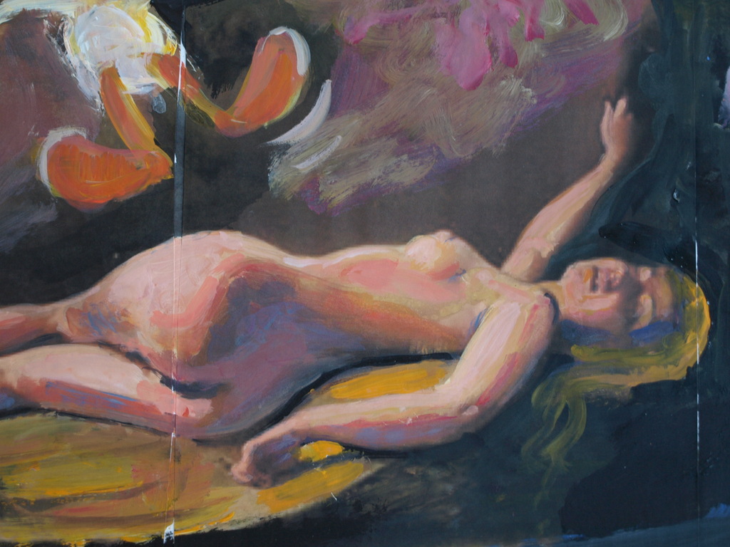 Peter Klashorst : acrylverf op papier , Vrouw met Eend – 2016 kopen? Bied vanaf 50!