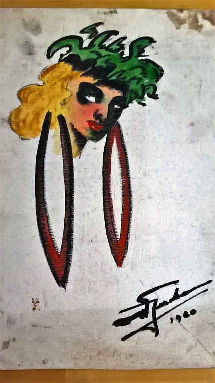 Jurcka W, tekening, vrouw met oorbellen kopen? Bied vanaf 40!