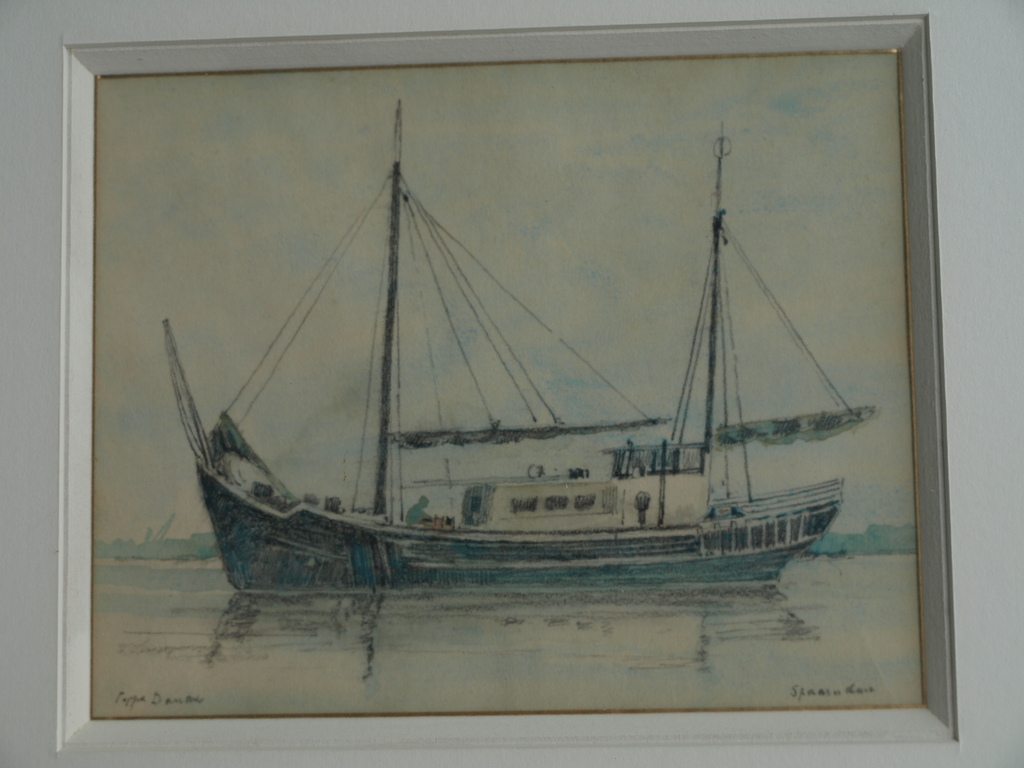 Poppe Damave (1921–1988) : tekening , Spaarndam – Gesigneerd & ingelijst kopen? Bied vanaf 1!