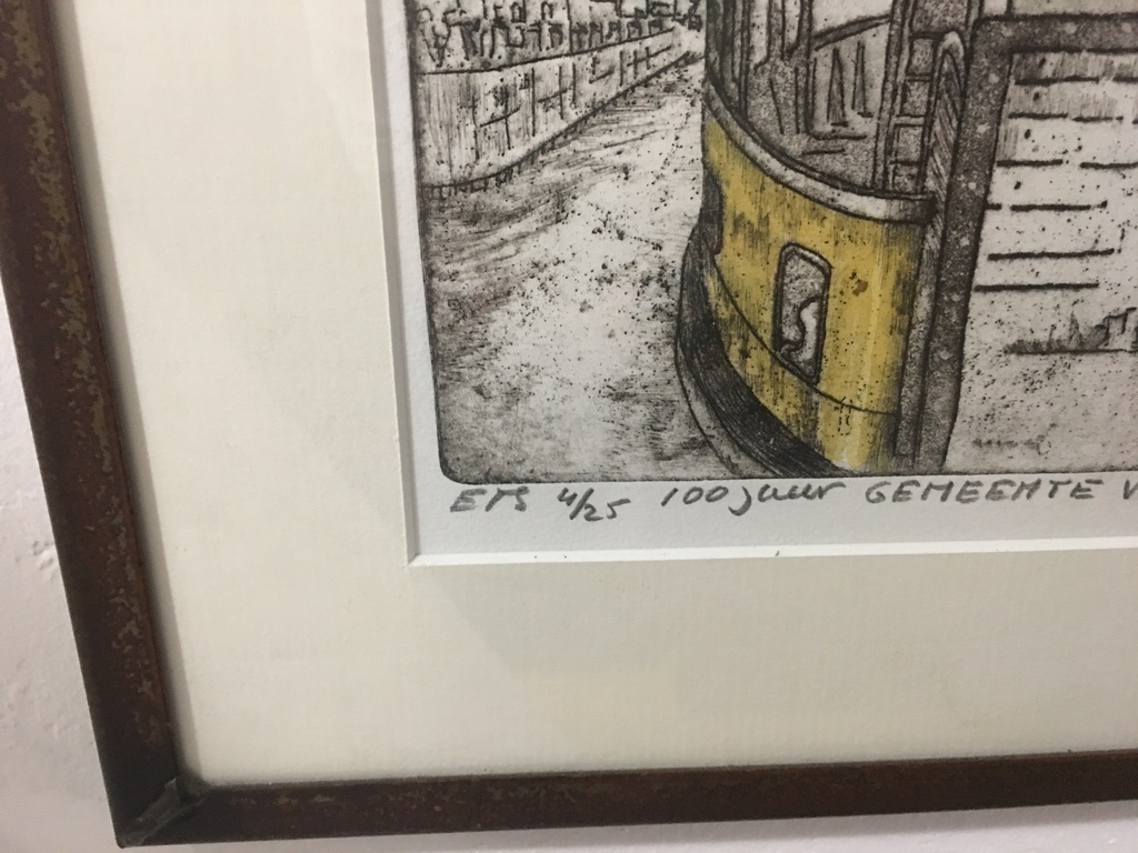 Oscar Verpoorten, Kleuren Ets, 100 jaar gemeente veren 1896 - 1996 kopen? Bied vanaf 400!