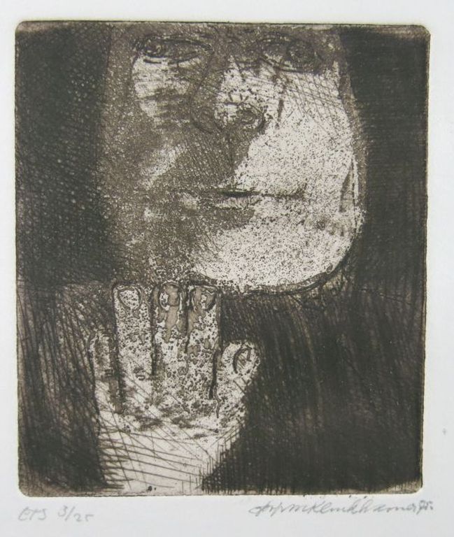 Joop Klinkhamer, ets: Mannenkop en hand kopen? Bied vanaf 10!