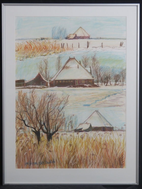Arien van Waterland - Arien van Waterland: Krijttekening, Waterland I - Ingelijst verkocht voor € 40!