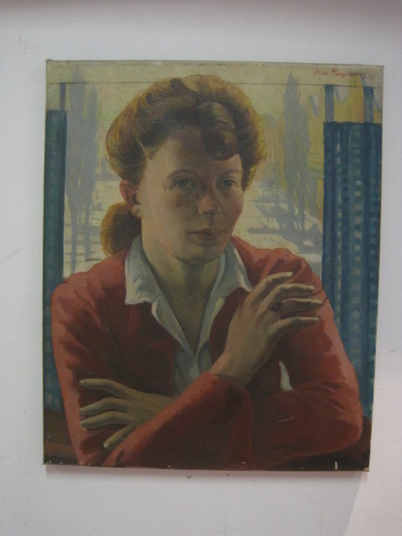 Toon Pluijmers 1944 olieverf "vrouw voor raam Hemonystraat Amsterdam"  verkocht voor € 150!