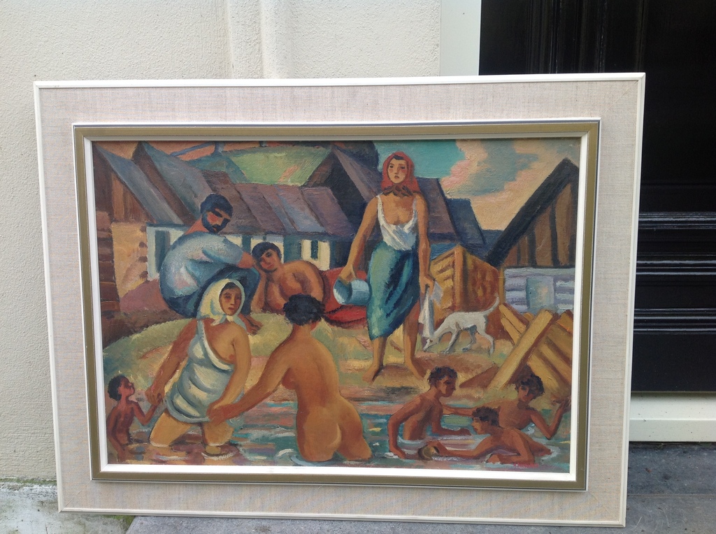 Onbekende kunstenaar, vermoedelijk Alois Moravec, badende mensen verkocht voor € 40!