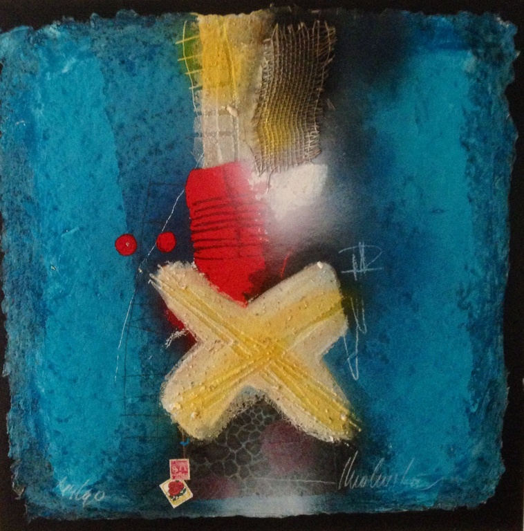 Theo koster, bewerkte zeefdruk, 55x55x5 cm verkocht voor € 45!