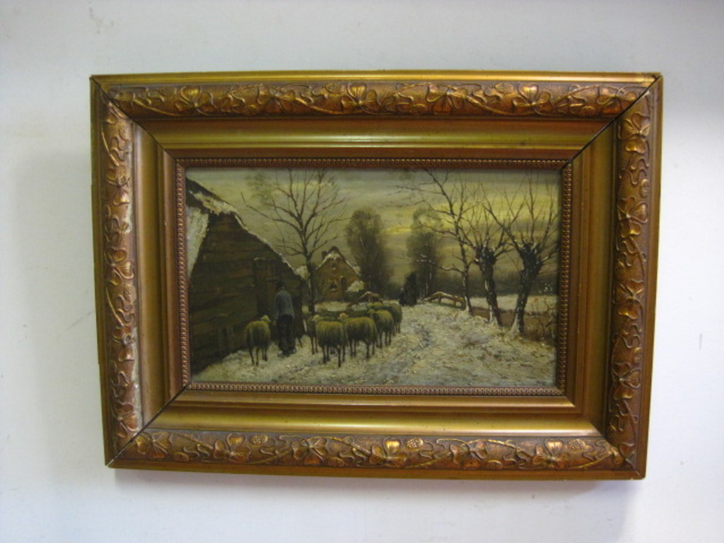 omstreeks 1920 olieverf "schapen in de sneeuw" niet gesigneerd kopen? Bied vanaf 1!