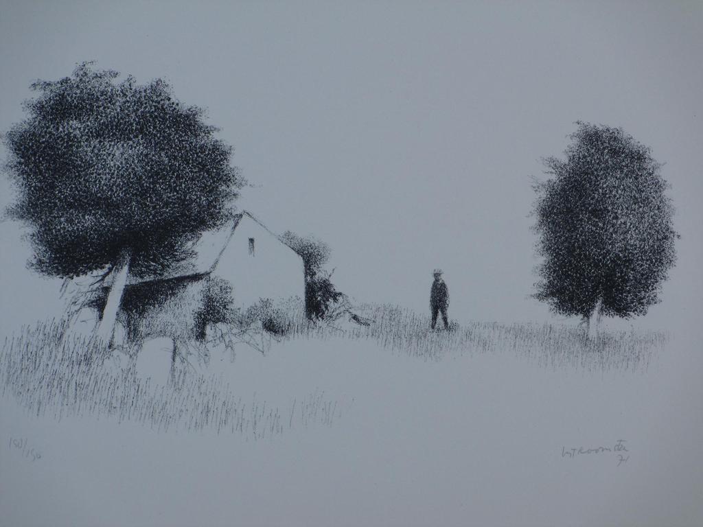 Metten Koornstra, Landschap met figuur en bomen, Litho verkocht voor € 55!
