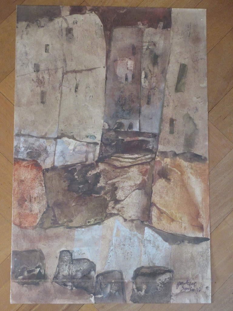 Jan van Heel, Soria Spanje, Gemengde techniek '71 verkocht voor € 45!