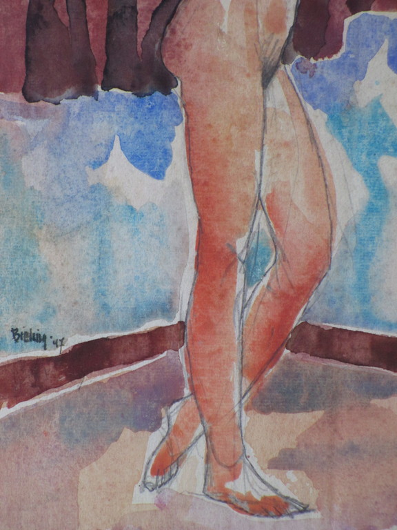 Herman Bieling, Staand Naakt, Aquarel kopen? Bied vanaf 75!