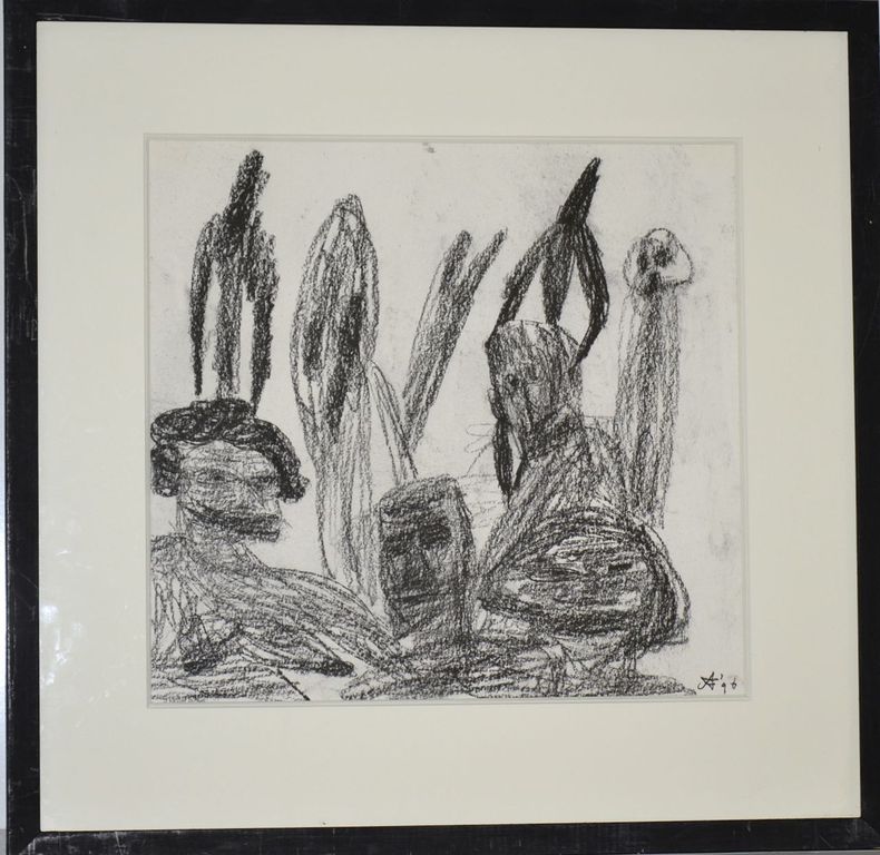 Alphons Freymuth: Pasteltekening. Figuren in zwart verkocht voor € 250!