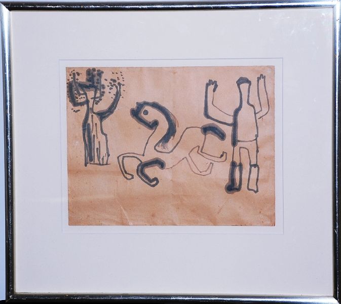 Gerrit Benner: Penseeltekening. Ingelijst + verklaring verkocht voor € 350!