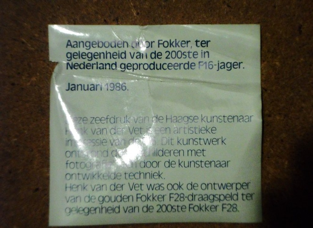 henk van der vet / karel appel, beschilderde foto F 16 voor fokker 1986 kopen? Bied vanaf 35!