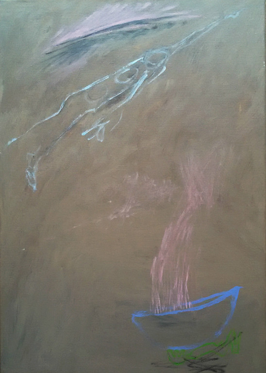 Hans Landsaat - Op weg naar een binnenzee, acrylverf op doek verkocht voor € 140!