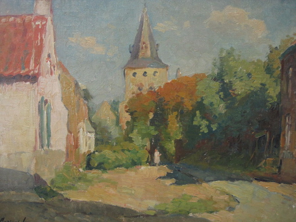 George Lemmers 1871-1944 "zonnig dorpsgezicht" olieverf ca, 1900 kopen? Bied vanaf 1!