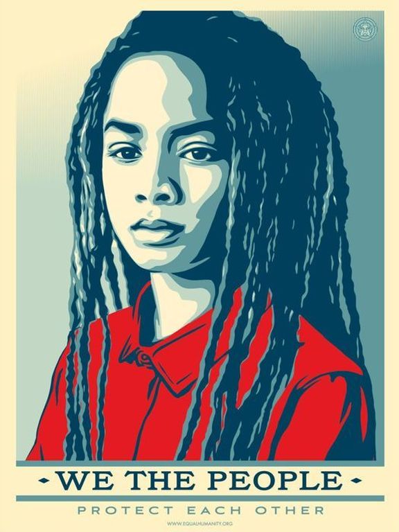 AcheterShepard Fairey - Shepard Fairey (OBEY) - We The People - Drie grote offset prints? Enchérissez de 100!
