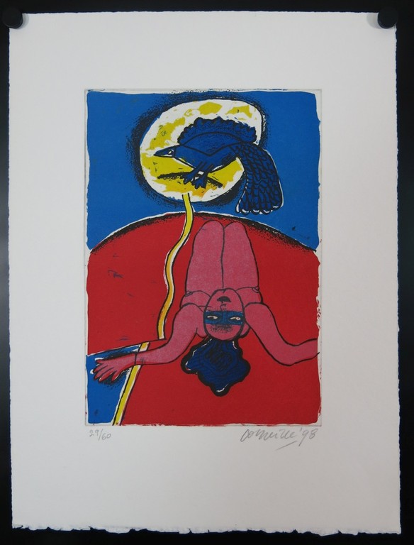 Corneille: Ets en Aquatint, Rode vrouw en blauwe vogel kopen? Bied vanaf 150!