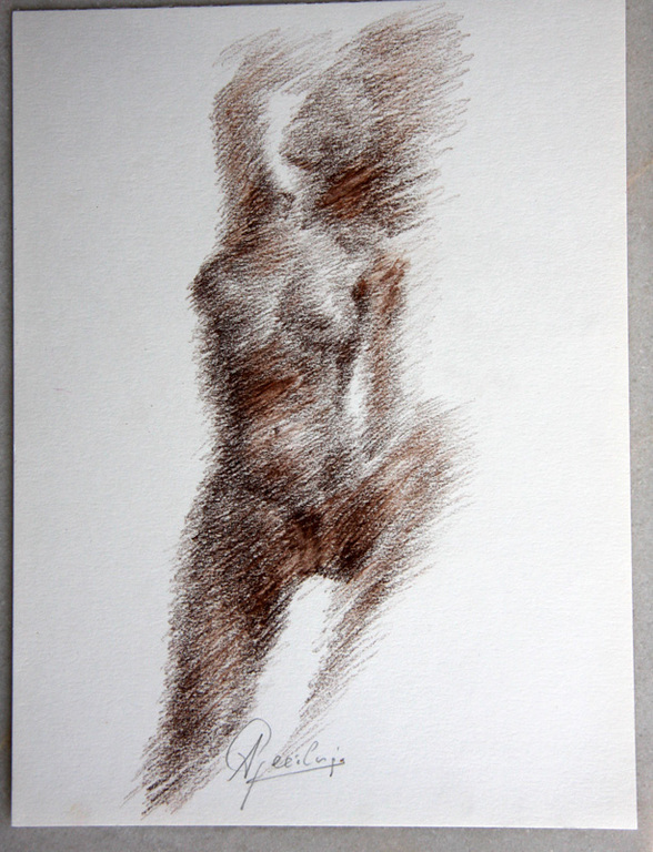 Anton Geerlings (1923), gemengde techniek op papier, vrouwelijk naakt verkocht voor € 60!