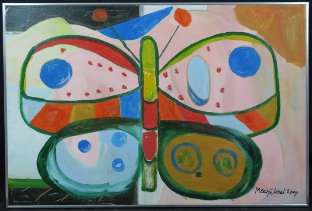 Meertje Kaal: Acryl en Olieverf op doek, Z.T. Vlinder - Ingelijst kopen? Bied vanaf 35!