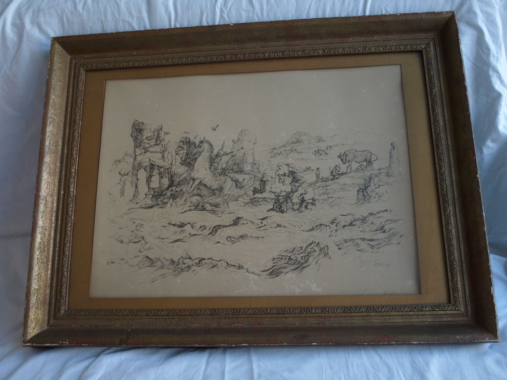 Onduidelijke signatuur : Litho – L’eau interdit / Verboden water – ingelijst  kopen? Bied vanaf 1!