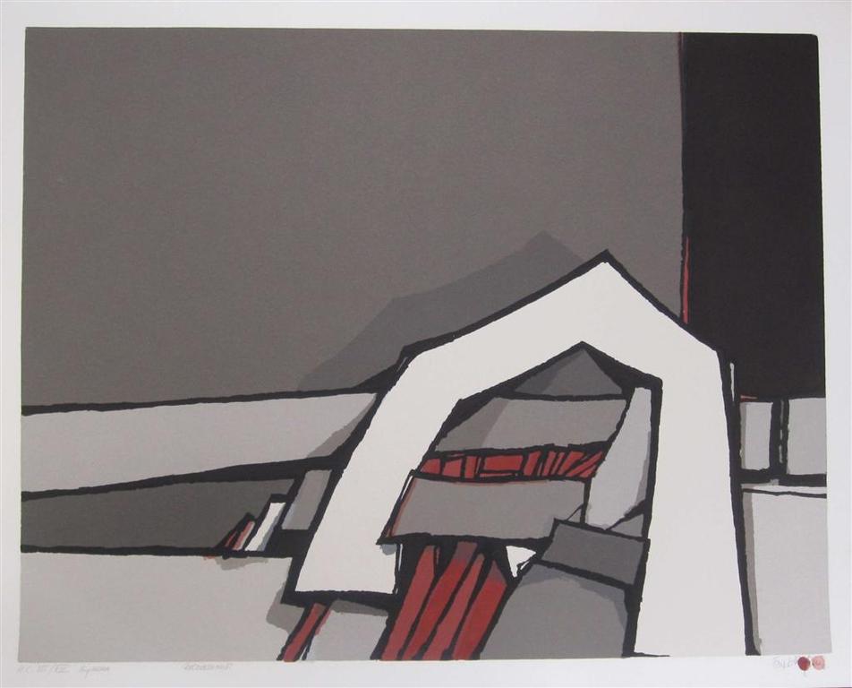 Fon Klement boardsneden uit 1977 titel Recoutbent groot formaat verkocht voor € 175!