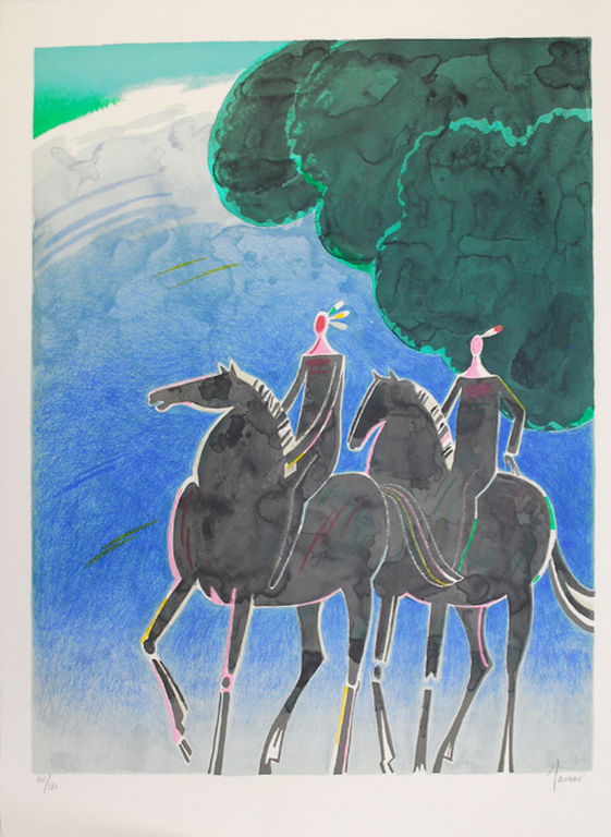 Albert Zavaro - Les deux indiens - originele litho genummerd en  verkocht voor € 55!
