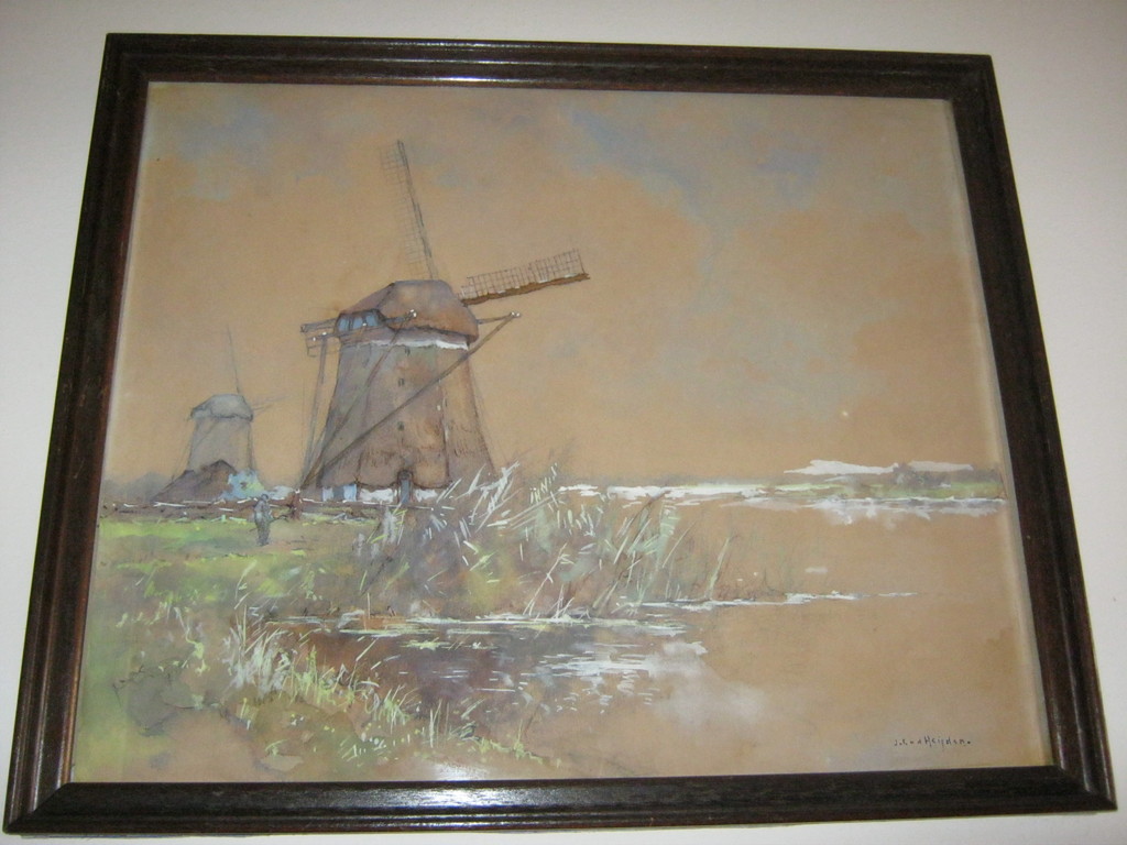 J.C. van der  Heijden  Aquarelle  Landschap met Molen kopen? Bied vanaf 35!